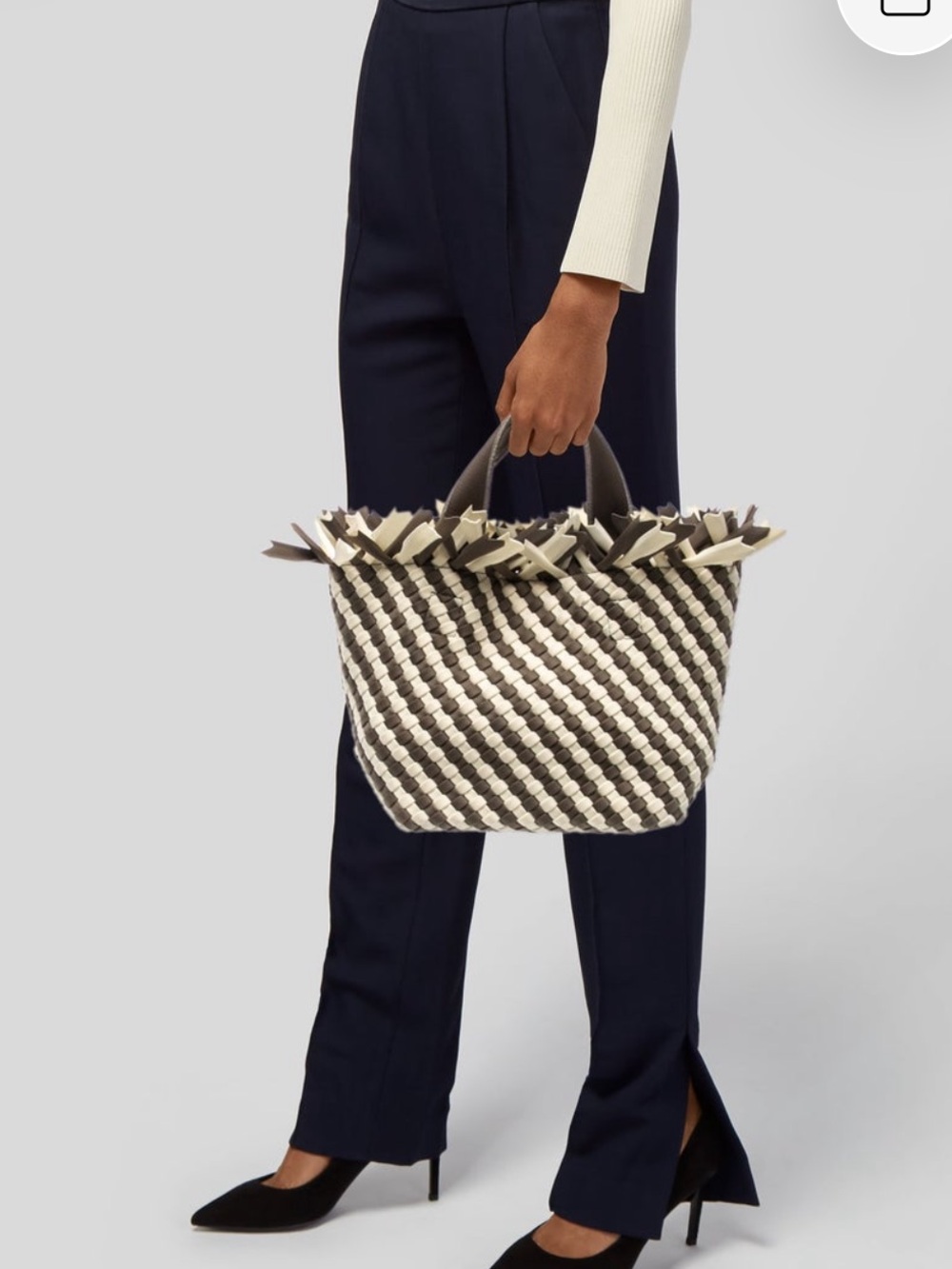 Naghedi Raffia Woven Two-Tone Tote Bag